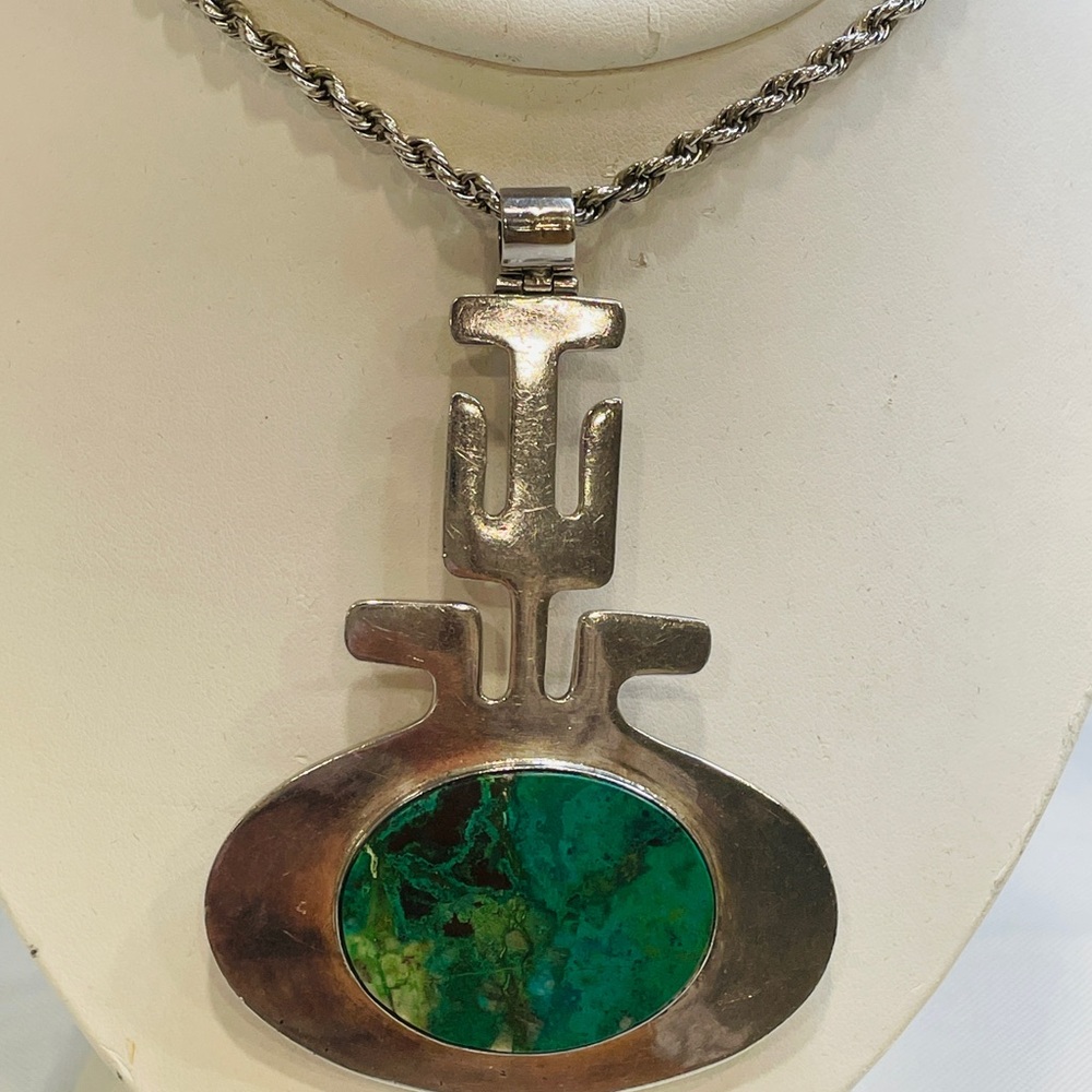 VINTAGE LARGE TAXCO SILVER WITH TURQUOISE  NECKLACE